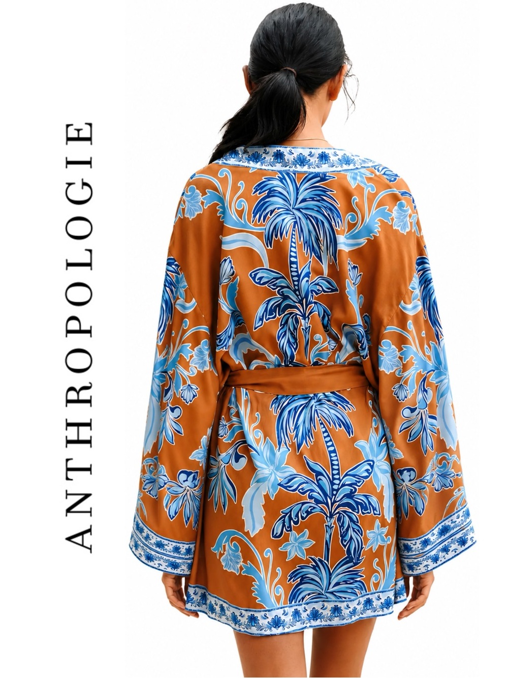 Anthropologie Bel Kazan Long-Sleeve Graphic Tie-Belt Top